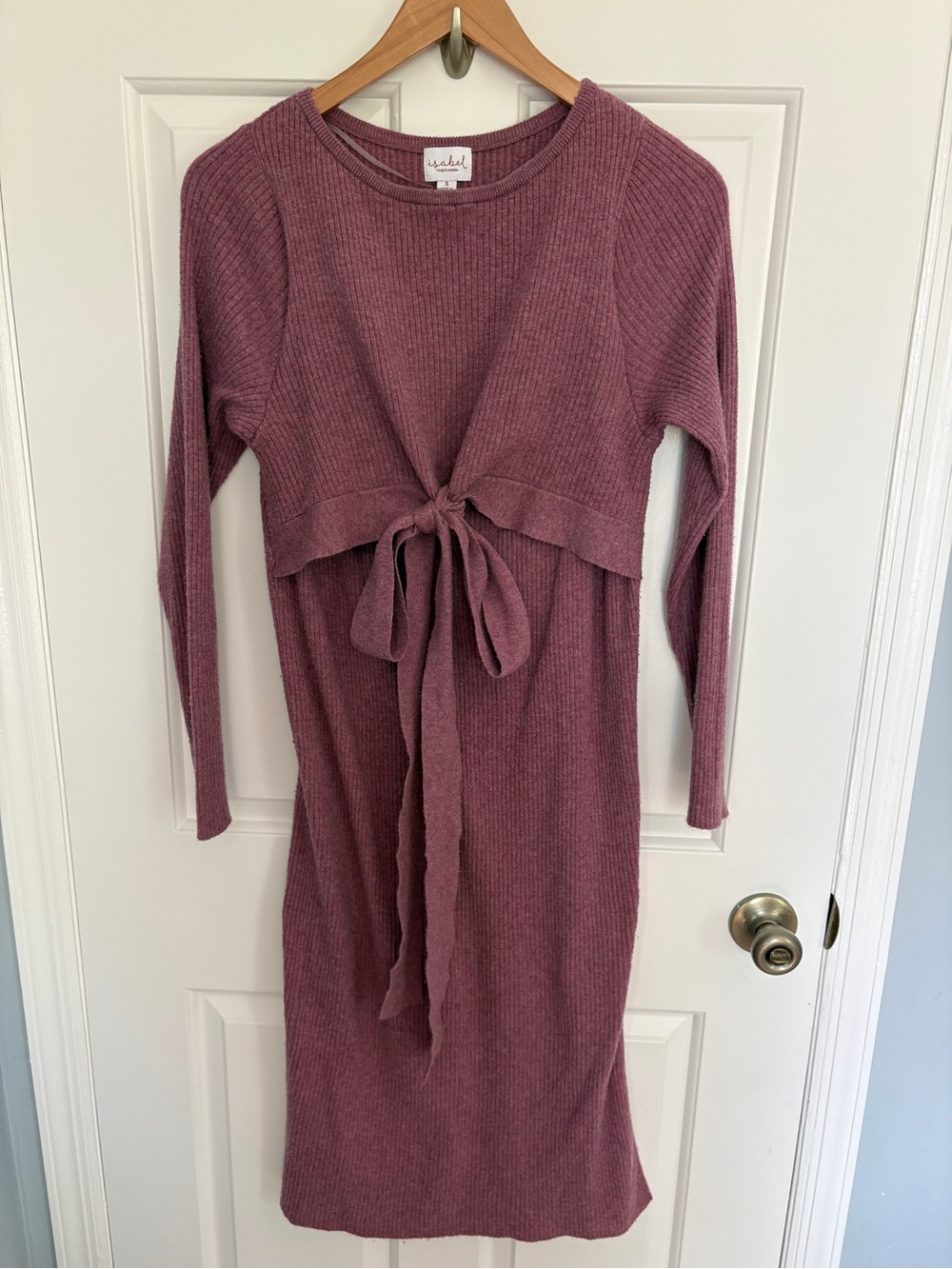 Maternity Small Rib Knit Tie-Front Dress in Dusty Rose